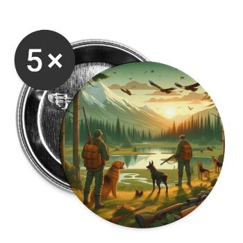 hunting animals with hunting gear and hunters - Lot de 5 petits badges (25 mm) - blanc - Devant