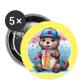 Kleiner Süßer Otter trinkt mit Strohhalm Limonade - Buttons klein 25 mm (5er Pack) - Weiß - Vorne