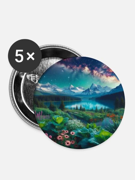 Starry Night on Mountain Garden - Buttons small 1''/25 mm (5-pack) - white