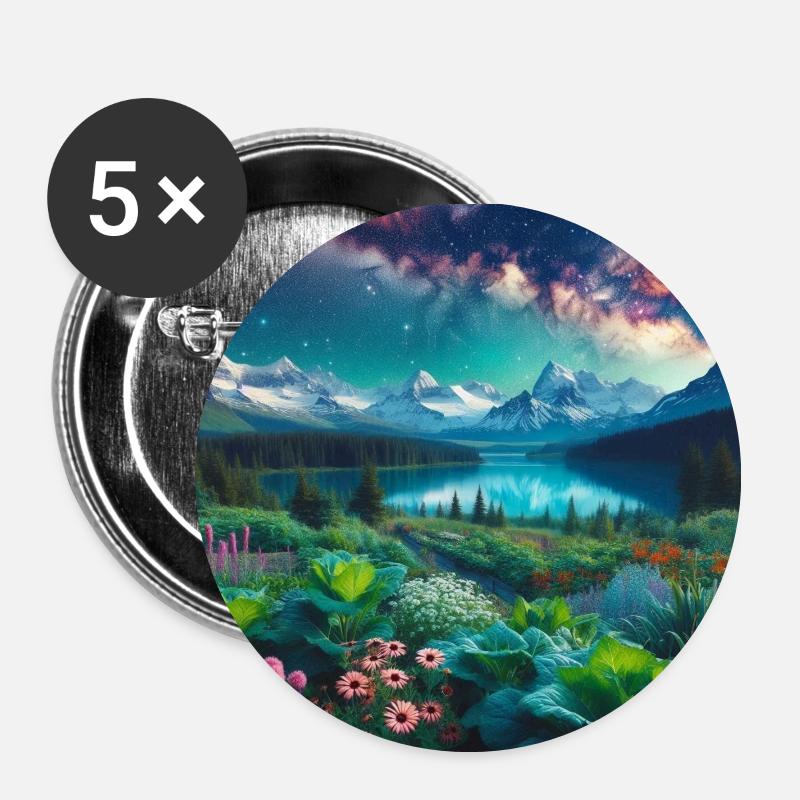 Starry Night on Mountain Garden - Buttons small 1''/25 mm (5-pack) - white