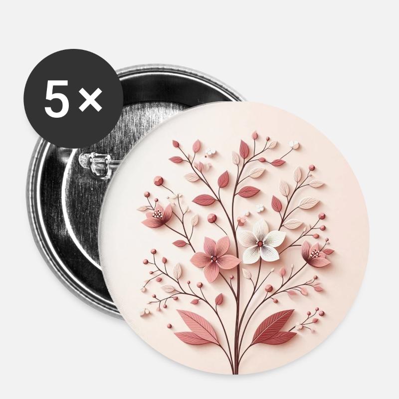 Mes Fleurs - a pretty floral design on a pink background - Buttons small 1''/25 mm (5-pack) - white