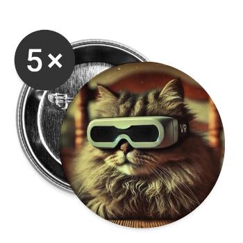 Lazy VR Cat - Buttons klein 25 mm (5er Pack) - Weiß - Vorne