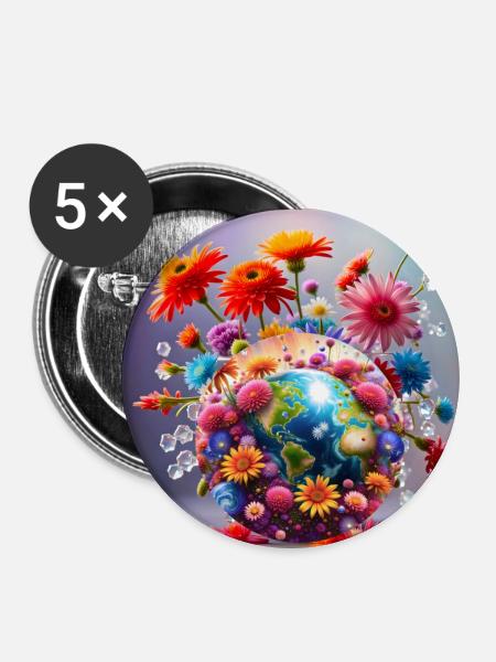 Planet Erde - Buttons klein 25 mm (5er Pack) - Weiß