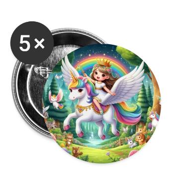 Princesse sur une Licorne volante - Lot de 5 petits badges (25 mm) - blanc - Devant