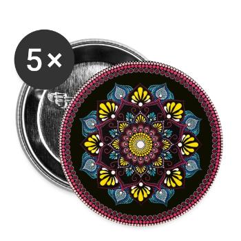 Buntes gelbes, blaues und rosa Mandala - Buttons klein 25 mm (5er Pack) - Weiß - Vorne