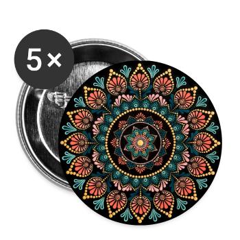 Korallen- und blaues Mandala-Gemälde - Buttons klein 25 mm (5er Pack) - Weiß - Vorne