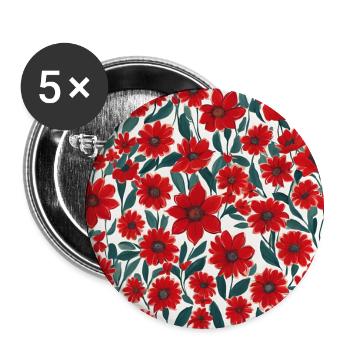Blumenmuster in Rot - Buttons klein 25 mm (5er Pack) - Weiß - Vorne