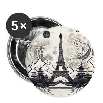 Eiffel Tower & Pagoda Fusion Art - Buttons small 1''/25 mm (5-pack) - white - Front