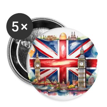 Watercolour Union Jack with British Landmarks - Buttons small 1''/25 mm (5-pack) - white - Front