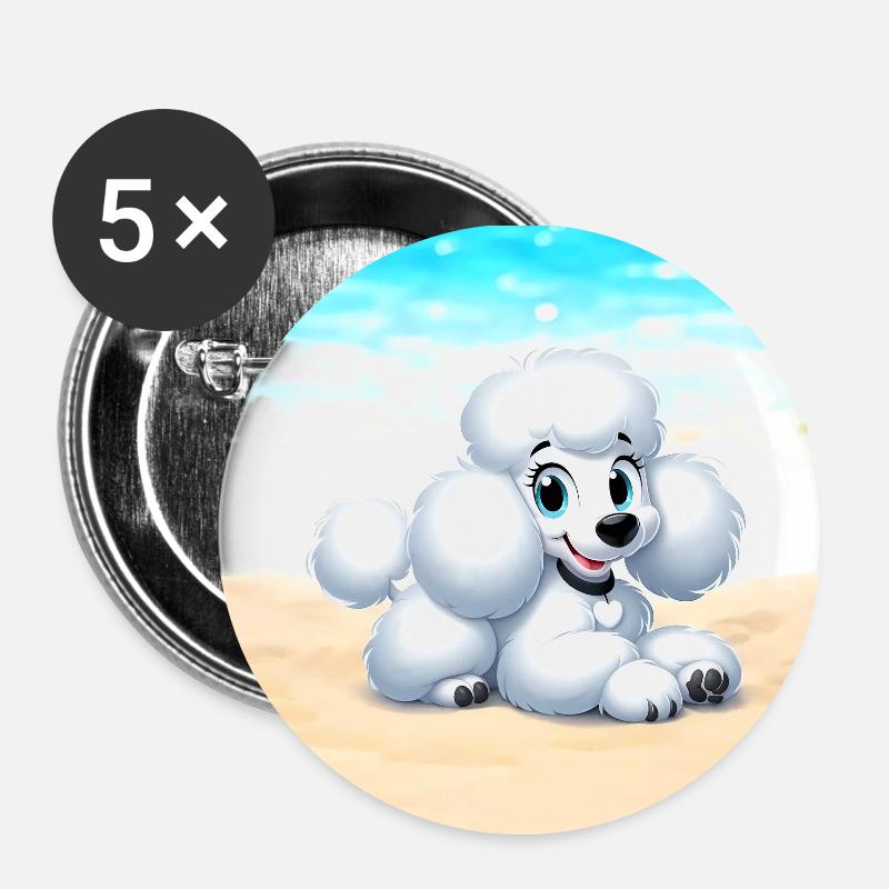 Poodle 5 - Buttons small 1''/25 mm (5-pack) - white