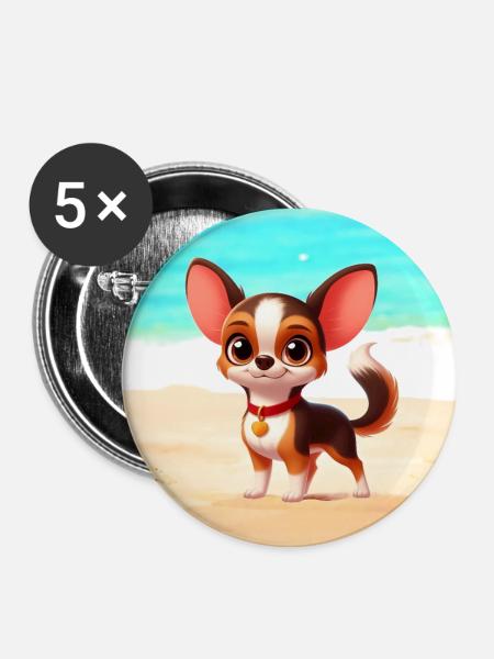 Chihuahua 4 - Buttons klein 25 mm (5er Pack) - Weiß
