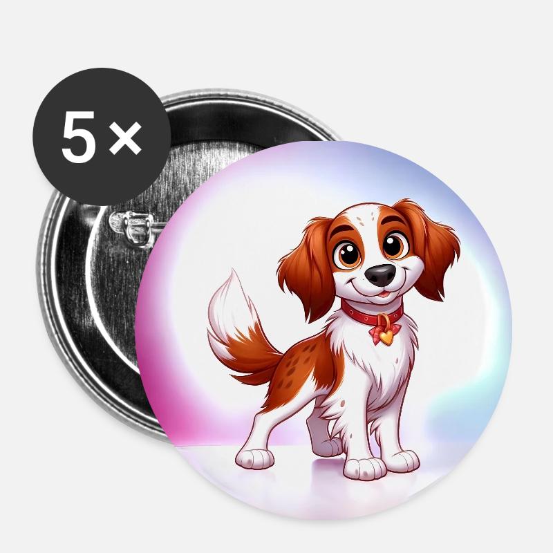 epagneul breton 4 - Lot de 5 petits badges (25 mm) - blanc