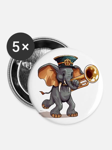 Elefanten-Maestro - Buttons klein 25 mm (5er Pack) - Weiß