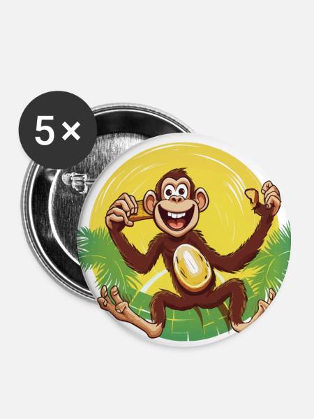 Rhythmus-Affe - Buttons klein 25 mm (5er Pack) - Weiß