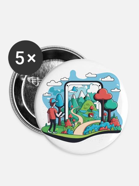 Augmented-Reality-Erkundung - Buttons klein 25 mm (5er Pack) - Weiß