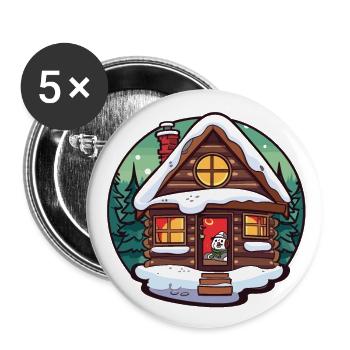 Winterhütte: ein gemütlicher und verspielter Rückzugsort im Sn - Buttons klein 25 mm (5er Pack) - Weiß - Vorne