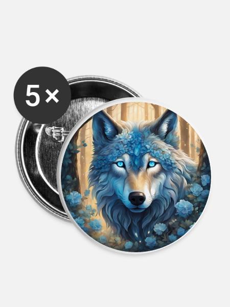 Ein mystischer Wolfskopf - Buttons klein 25 mm (5er Pack) - Weiß