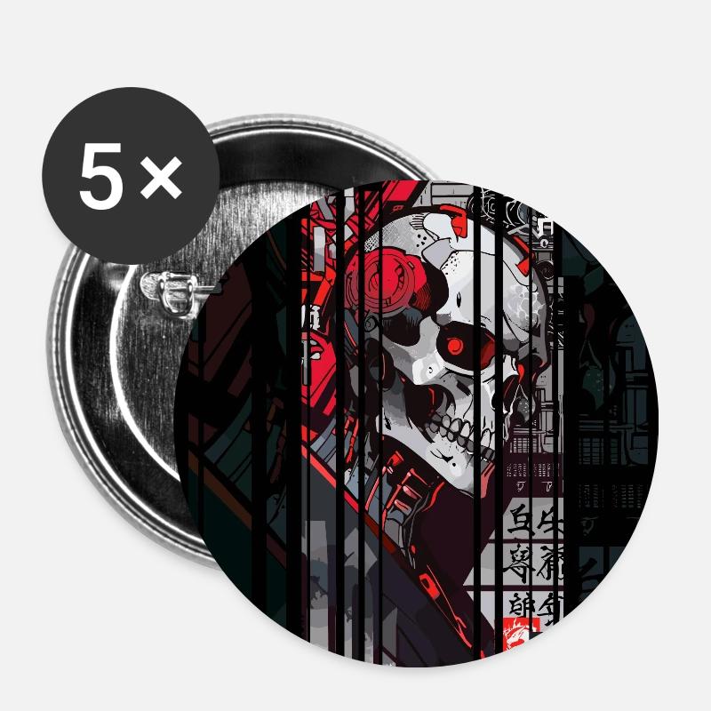 Ver.2 - Cyborg skull kanji - Buttons small 1''/25 mm (5-pack) - white