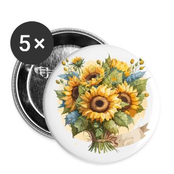 Sunflower Serenade: A Watercolor Bouquet - Buttons small 1''/25 mm (5-pack) - white - Front