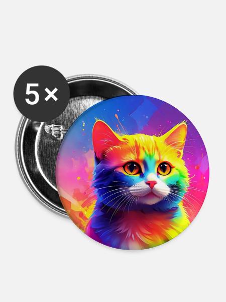 Niedliche regenbogenfarbene Katze - Buttons klein 25 mm (5er Pack) - Weiß