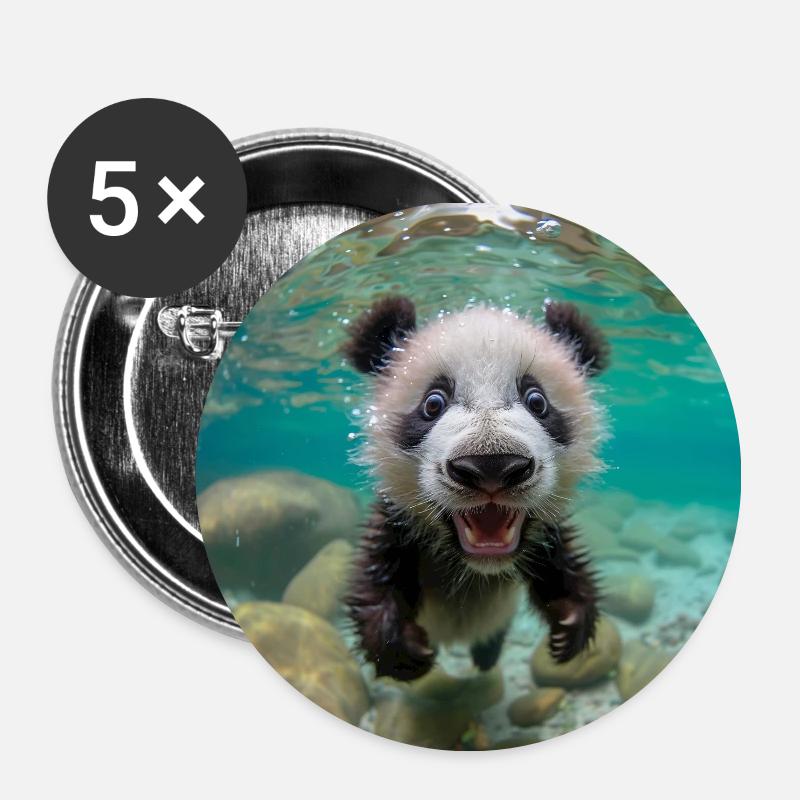 Panda under water - Buttons small 1''/25 mm (5-pack) - white