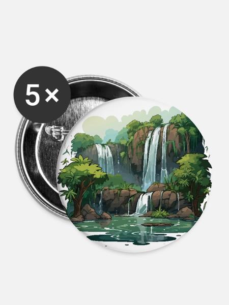 Wasserfall-Wanderung - Buttons klein 25 mm (5er Pack) - Weiß