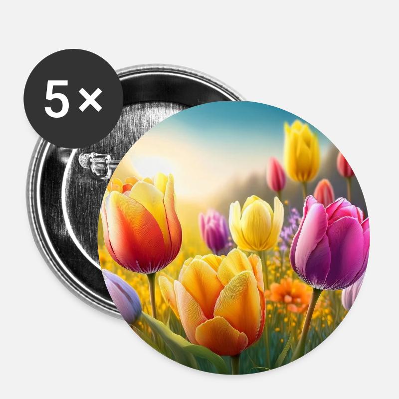 Tulips - Buttons small 1''/25 mm (5-pack) - white