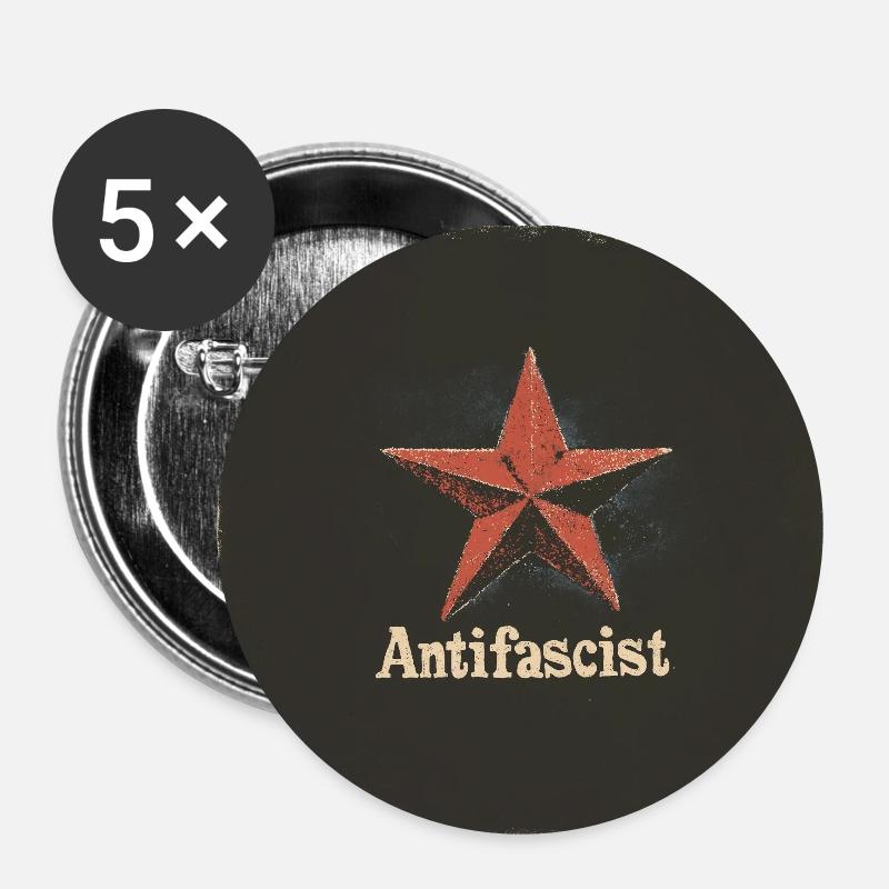 Antifasciste - Lot de 5 petits badges (25 mm) - blanc