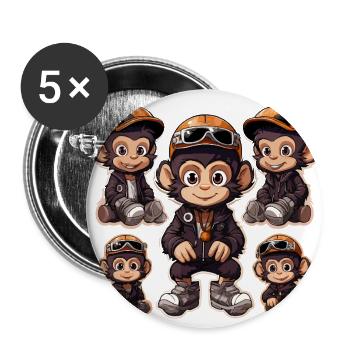 Affe Skateboarding Aufkleber Pack - Buttons klein 25 mm (5er Pack) - Weiß - Vorne