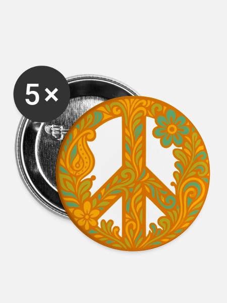 Peacezeichen mit Blumenmuster - Buttons klein 25 mm (5er Pack) - Weiß