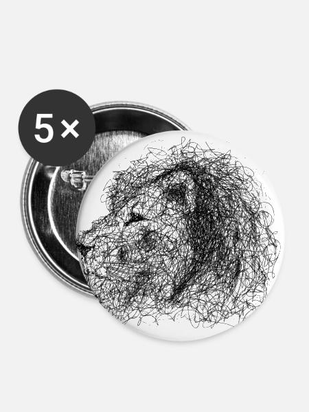 Lion Scribble - Buttons klein 25 mm (5er Pack) - Weiß