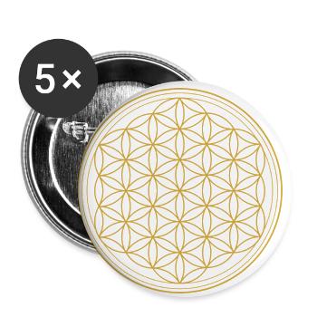 Blume des Lebens in Gold - Buttons klein 25 mm (5er Pack) - Weiß - Vorne