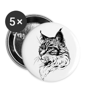 Portrait de chat dessiné à la main - Lot de 5 petits badges (25 mm) - blanc - Devant