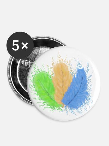 Federn, bunt gemischt - Buttons klein 25 mm (5er Pack) - Weiß