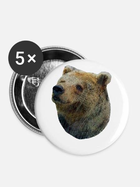 Fröhlicher Braunbär - Buttons klein 25 mm (5er Pack) - Weiß