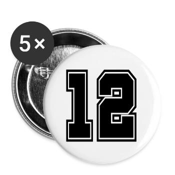 12 numéro de maillot numéro de football de football de style collégial - Lot de 5 petits badges (25 mm) - blanc - Devant