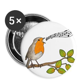 Singendes Rotkehlchen, Musiknoten - Buttons klein 25 mm (5er Pack) - Weiß - Vorne