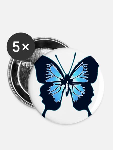 Blauer Schmetterling - Buttons klein 25 mm (5er Pack) - Weiß