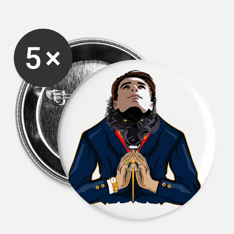 A man / wolf with two faces design - Buttons small 1''/25 mm (5-pack) - white