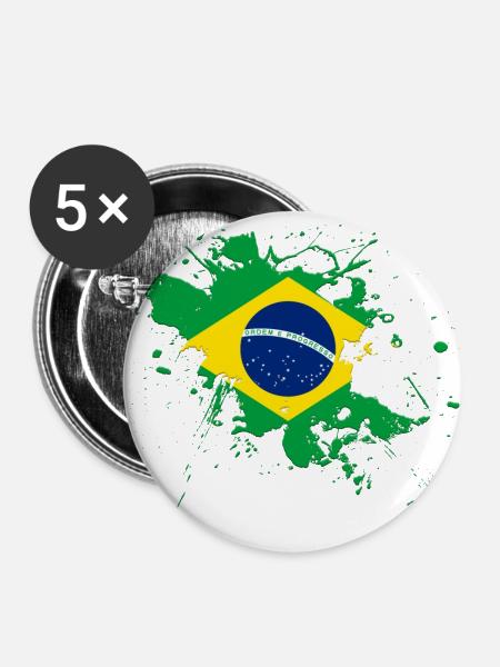 Brasilien Flagge als Farbklecks - Buttons klein 25 mm (5er Pack) - Weiß