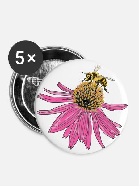 Echinacea, Sonnenhut, Biene - Buttons klein 25 mm (5er Pack) - Weiß