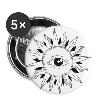 Yeux au centre d'un soleil - Lot de 5 petits badges (25 mm) - blanc - Devant