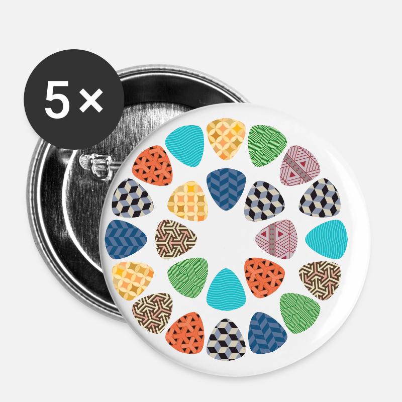 Patterned plectrums, guitar, bass, musician, retro - Buttons small 1''/25 mm (5-pack) - white