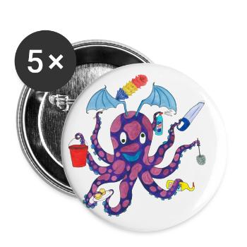 Haushalt- Kraken Tintenfisch Oktopus - Buttons klein 25 mm (5er Pack) - Weiß - Vorne