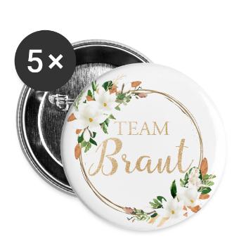 Kranz Team Braut personalisierbar - Buttons klein 25 mm (5er Pack) - Weiß - Vorne
