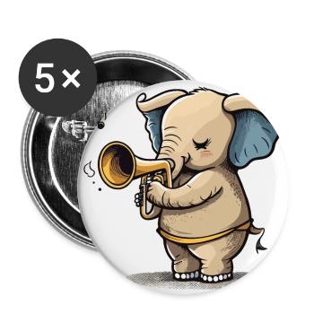 Trompete Elefant - Buttons klein 25 mm (5er Pack) - Weiß - Vorne