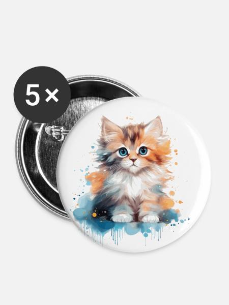 Kätzchen - Buttons klein 25 mm (5er Pack) - Weiß
