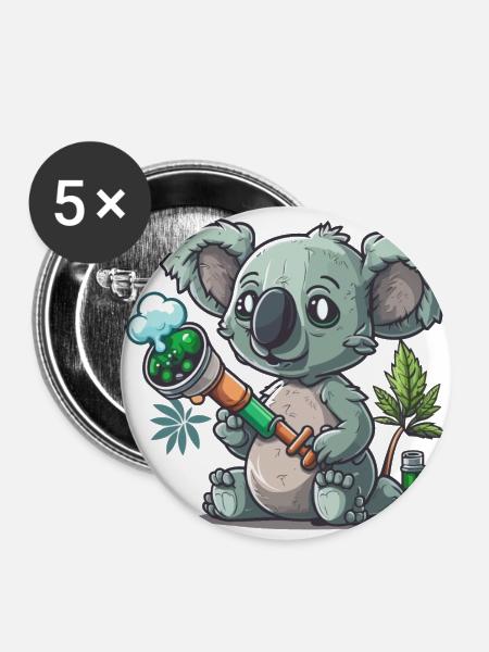 Bong-blasender Koala - Buttons klein 25 mm (5er Pack) - Weiß