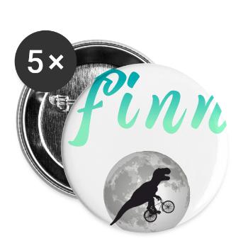 FINN - Schöner Jungen Name mit Dinosaurier - Buttons klein 25 mm (5er Pack) - Weiß - Vorne
