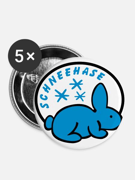 Schneehase 01 - 2farb - Buttons klein 25 mm (5er Pack) - Weiß